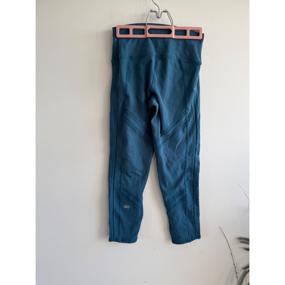 Alo Yoga Women Teal Blue Moto High Waist Mesh Quilted Crop Leggings Size S - Picture 2 of 8